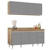 Armário Aéreo Nevada E Balcão Para Pia Com Tampo 160cm Arkansas Castanho Cinza Lumil