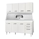 Armário Aéreo Panamá E Balcão Gabinete Pia Inox Áustria 160cm Branco Lumil Móveis
