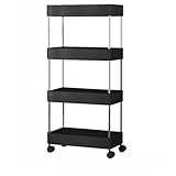 Armário Carrinho Organizador Multiuso Com 4 Camadas Com Rodinhas Cozinha Banheiro Quarto Lavanderia Branco Preto YT2436 