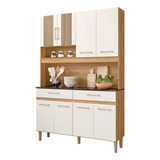 Armário Cozinha Compacta 8 Portas Multimóveis Cr20257 Cor Freijó off White Cristal