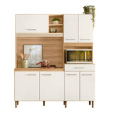 Armário Cozinha Compacta Com 7 Portas Multimóveis Cr20254 Cor Freijó off White Cristal