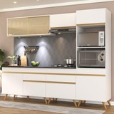 Armário Cozinha Completa 252cm Veneza Up Multimóveis V2037 Cor Branco dourado