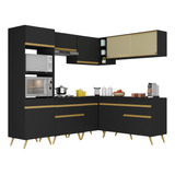 Armário Cozinha Completa De Canto Veneza Multimóveis V2064 Cor Preto dourado