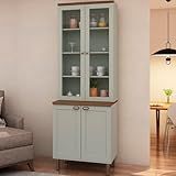 Armário Cristaleira Com 2 Portas De Vidro E Balcão Com 2 Portas Provençal 100 MDF Verde Mint Ébano