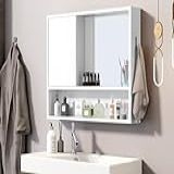 Armario De Banheiro Com Espelho Aereo Com Espelho Alto Amon Branco   Espelheira Com Porta Com Espelho E Porta Escovas De Dentes Mais Prateleiras