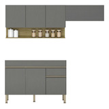 Armário De Cozinha 3 Peças Balcão 120cm Lina2 Gris freijó
