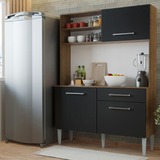 Armário De Cozinha Compacta 120cm Life Madesa Rustic preto Cor Marrom Preto