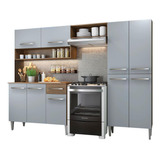 Armário De Cozinha Compacta Completa Modulada Madesa Emilly Pop Com Armário E Balcão Cor Rustic cinza Grem229002