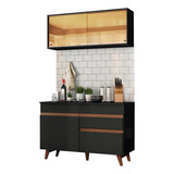 Armário De Cozinha Compacta Modulada Madesa Reims Grrm1200018n Com Armário E Balcão Para Cooktop Cor Preto