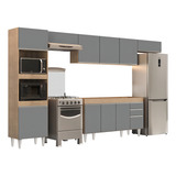 Armário De Cozinha Modulada 5 Peças Balcão Castanho cinza Cor Marrom Amarelado