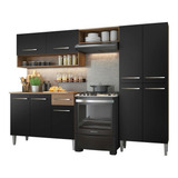 Armário De Cozinha Modulada Completa Compacta Emilly Pop Com Armário E Balcão Cor Rustic preto Grem229002
