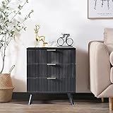 Armário De Mesa De Cabeceira Com 3 Gavetas De Meados Do Século Mesa De Cabeceira Moderna Com 3 Gavetas E Pernas De Madeira Maciça Mesa De Cabeceira Contemporânea De 3 Gavetas Mesa De Cabeceira De Meados Do Século Com 3 Gavetas De Armazenamento Para Quarto Preto