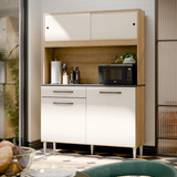Armário Grazi Para Cozinha Compacta Com Balcão Para Microondas 4 Portas E 1 Gaveta Cor Damasco Off White Ms Maciel Signorini