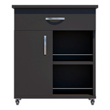 Armário Multiuso Fruteira Mesa De Cozinha Com Rodinhas Nd80 Cor Preto
