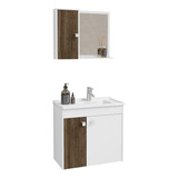 Armário Para Banheiro Kit Completo Munique Com Espelho Cuba E Armário Superior 3 Portas Branco ipê