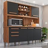 Armário Para Cozinha 6 Portas 2 Gavetas Luna Plus Imop Móveis Cinamomo Grafite
