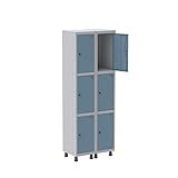 Armário Roupeiro 6 Portas Aço Grp 502 6 Pandin Móveis Cinza Azul Dali
