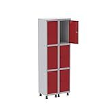 Armário Roupeiro 6 Portas Aço Grp 502 6 Pandin Móveis Cinza Vermelho