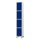 Armário Roupeiro De Aço 4 Portas Academia Azul Chapa 26 Cor Cinza Com Azul