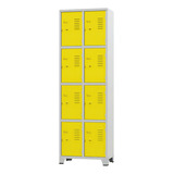 Armario Roupeiro De Aço 8 Portas Locker Cinza Com Amarelo Cor Cinza Cristal Com Amarelo