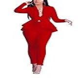 Aro Lora Conjunto De Ternos Femininos Casuais De 2 Peças Frente Aberta E Blazer E Calça Lápis  B Red  X Large
