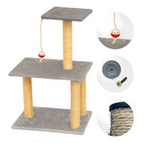 Arranhador De Gato 3 Andares Bases C Brinquedo Resistente Cor Cinza