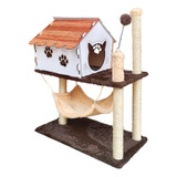 Arranhador Para Gato Casa Rede Playground Pet Torre Sisal Cor Marrom