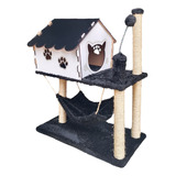 Arranhador Para Gato Casa Rede Playground Pet Torre Sisal Cor Preto