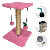 Arranhador Vertical De Gatos Pet zdoll C Brinquedo Guizo Poste Sisal Natural Cor Rosa
