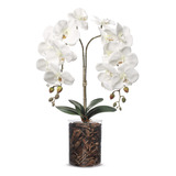 Arranjo De Flores Artificiais Vasos Com Flores Artificiais Arranjo Orquídea Artificial Lindo Arranjo Com Orquídea Artificial Realista Vaso E Lascas De Pinus