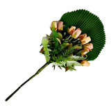 Arranjo Enfeite Palmeira Leque E Rosas Artificiais
