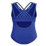 Arshiner Collant De Ginástica Para Meninas Balé Dança Alças Cruzadas Sem Mangas Regata Roupa De Uma Peça- Azul Royal- 5-6 Years