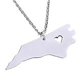 Art Attack Colar De Aço Inoxidável I Love North Carolina- Pingente De Coração De Mapa Do Estado Do Norte Antigo -prata-- Regular- Aço Inoxidável- Sem Pedra Preciosa