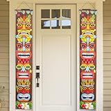 ArtCreativity Hawaiian Luau Party Decorations Set Of 2 Banners 6 X 1 Feet Tropical Party Decor With Colorful Tiki Faces Nylon Tiki Themed Party Decorations For Indoors And Outdoors