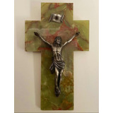 Arte Sacra Antigo Crucifixo Italiano Pedra Ônix E Prata