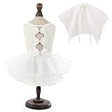 ASENKU Vestido De Cachorro Para Casamento Vestido De Princesa De Renda Para Animais De Estimação Com Laços Para Festa De Aniversário Roupa Branca Formal Para Filhotes Com Colar De Pérolas Para Cães