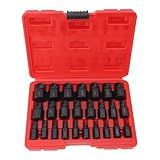 Asixxsix Conjunto Extrator De Parafusos- 25 Peças- Cabeça Sextavada- Multi-ranhuras- Kit Extrator De Parafusos Easy Out Para Para Fusos Quebrados- Descarnados- Aço-liga De 40 Cromo -Preto-