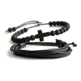 Atacado C 10 Kits Pulseiras Masculina Fem Couro Pedra Cruz