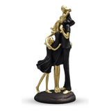 Atacado Estátua Família Casal C 2 Meninas Preta E Dourado