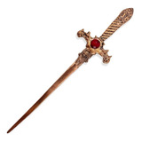 Athame De Metal Cobre Envelhecido E Pedra Vermelha Com 15cm