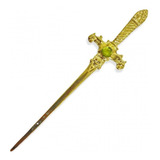 Athame De Metal Cor Dourado Brilhante E Pedra Verde Com 15cm