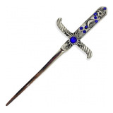 Athame De Metal Cor Prata Envelhecida E Pedra Azul Com 19cm