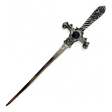 Athame De Metal Cor Prata Envelhecida E Pedra Preta Com 15cm