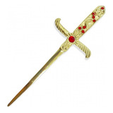 Athame De Metal Dourado Brilhante E Pedra Vermelha 19cm