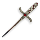 Athame De Metal Prata Brilhante E Pedras Vermelhas 19cm
