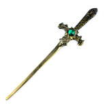 Athame Em Metal Dourado Envelhecido 15 Cm Pedra Verde