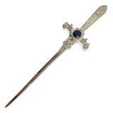 Athame Em Metal Prata Brilhante 15 Cm Pedra Negra
