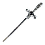 Athame Metal Prata Velho 15 Cm Com Pedra Negra