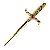 Athame Punhal Dourado Pedra Vermelha E Preta 19 Cm
