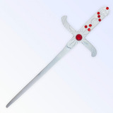 Athame Ritualístico Metal Cor Branca E Pedras Vermelhas 19cm